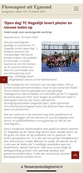 Artikel de Flessenpost uit Egmond over de succesvolle Open Dag bij TC Hogedijk