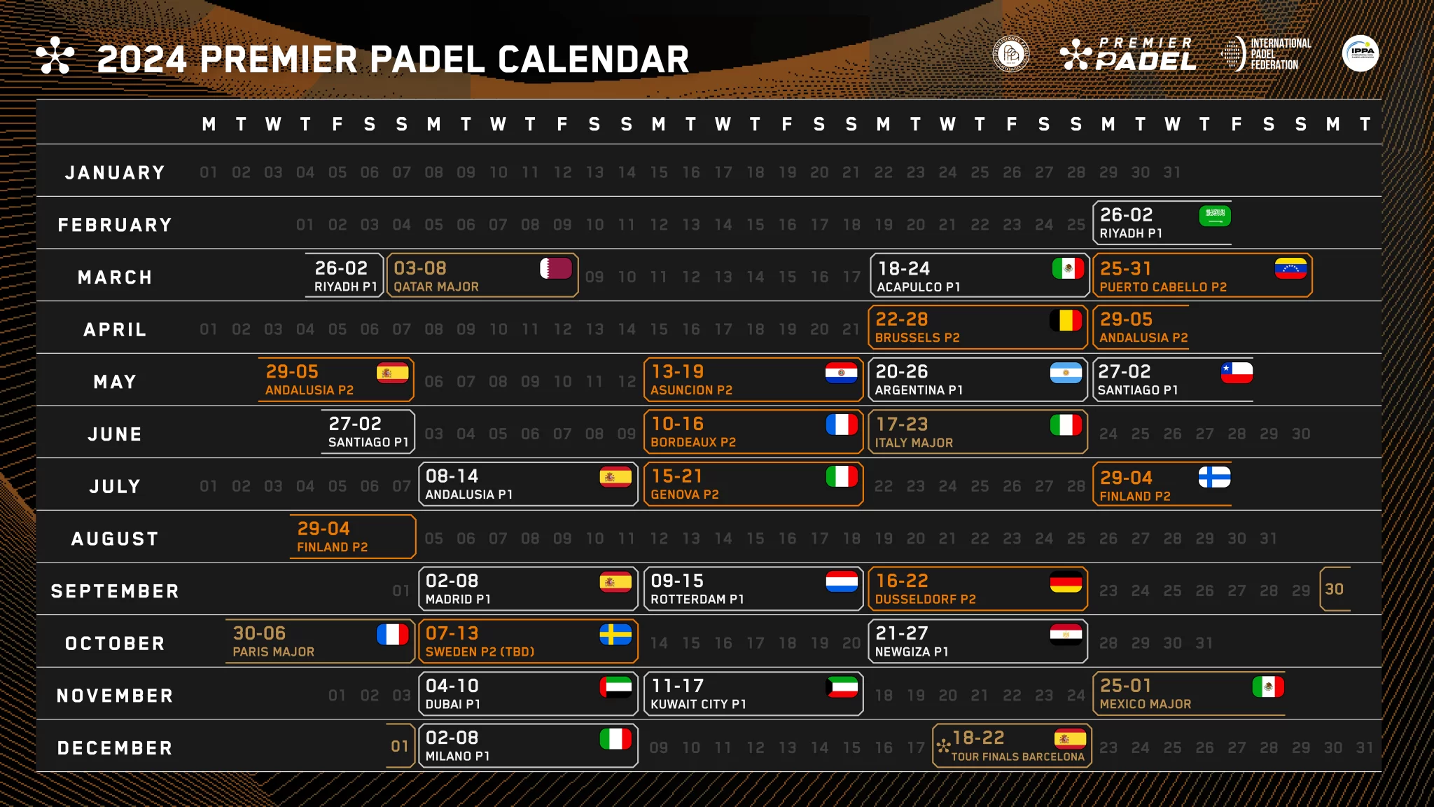 Premier Padel Toernooi agenda 2024